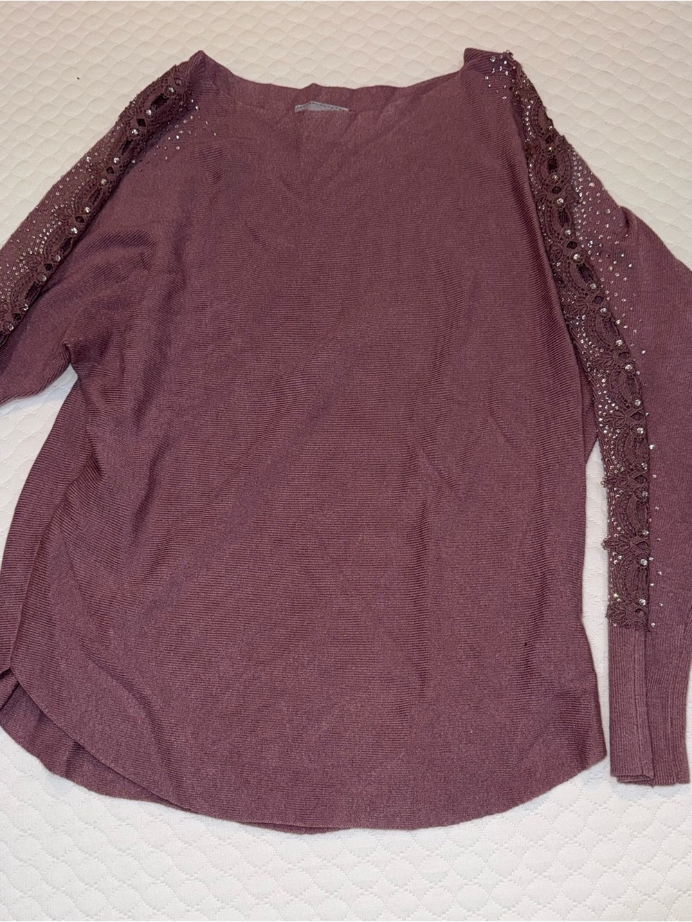 Milano Embellished Scoop-Neck Sweater in Plum